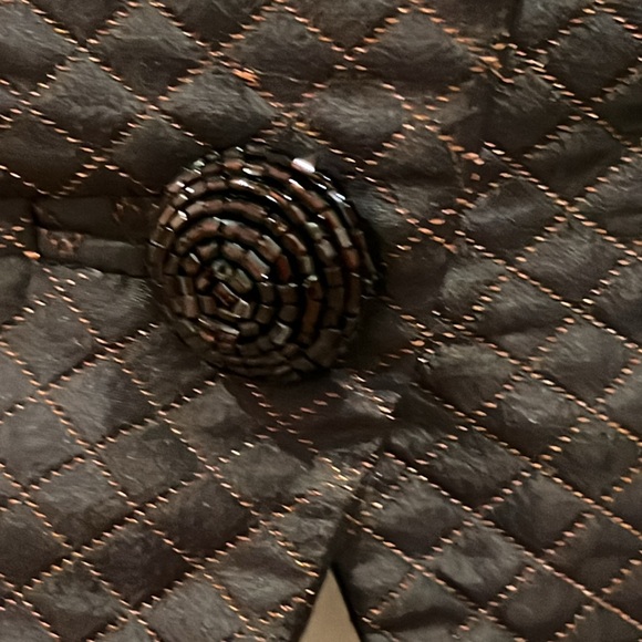 Pamela Dennis Quilted Silk Blazer Chocolate Brown Beaded Buttons Size 6 USA - Picture 3 of 14